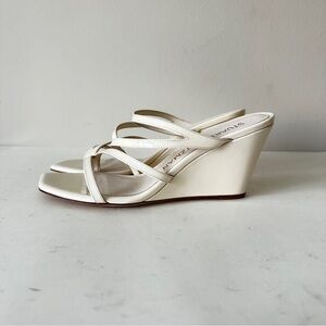NEW Stuart Weitzman Strapeze 85 Cream Leather Wedge Strapy Women's Sandals, Sz 9